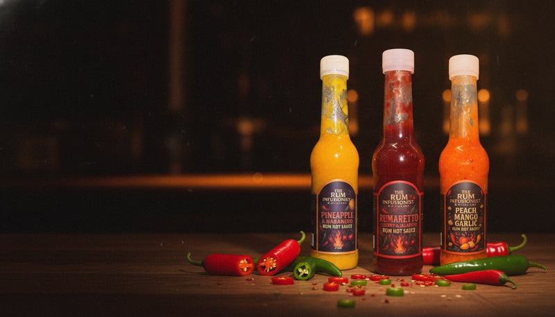 The rum hot sauce range with fresh chillies