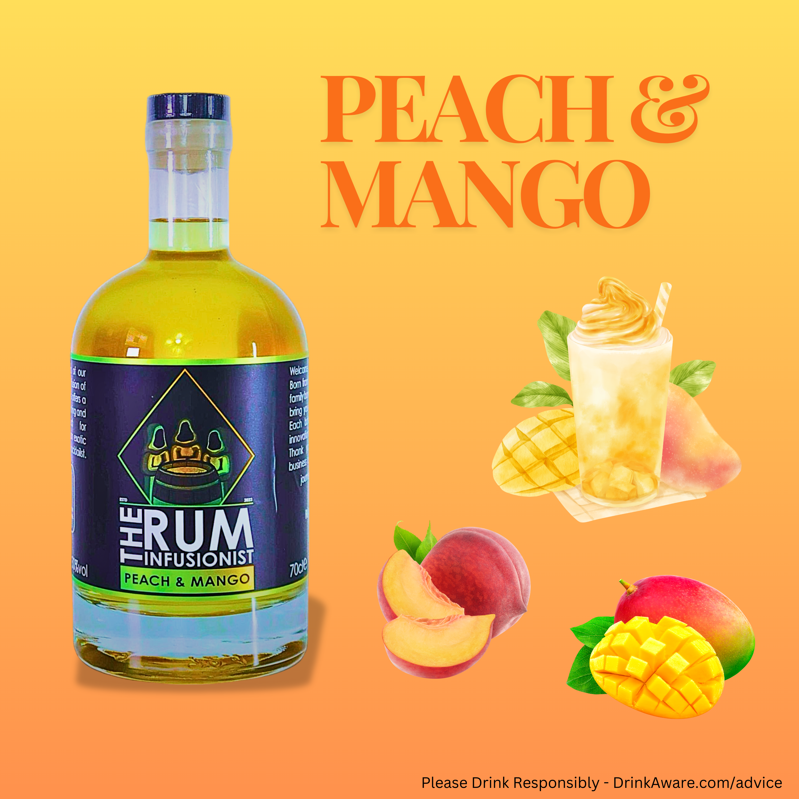 🍹 Peach & Mango Flavoured Rum - 70cl - 30% ABV