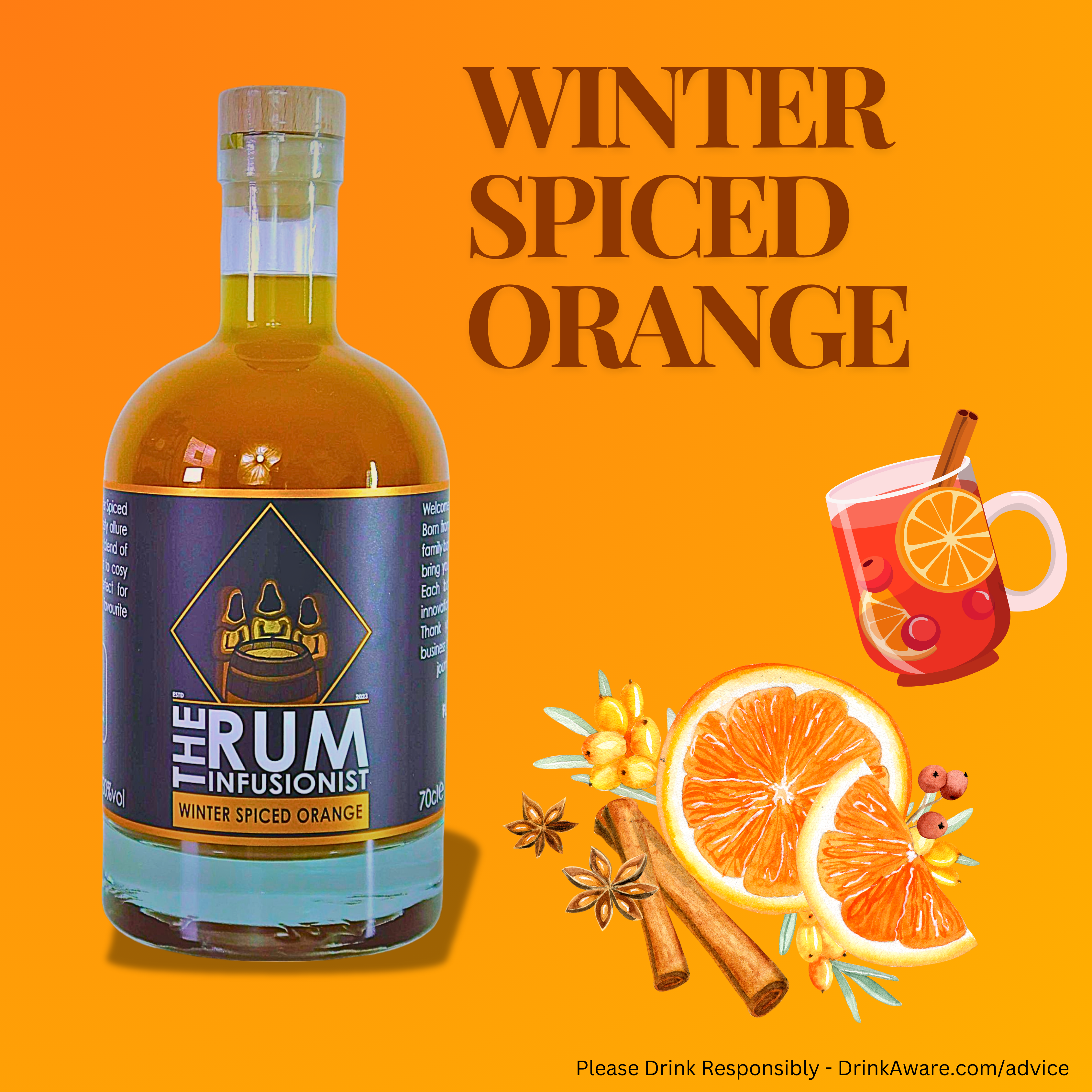 🍊 Winter Spiced Orange Flavoured Rum - 70cl - 30% ABV