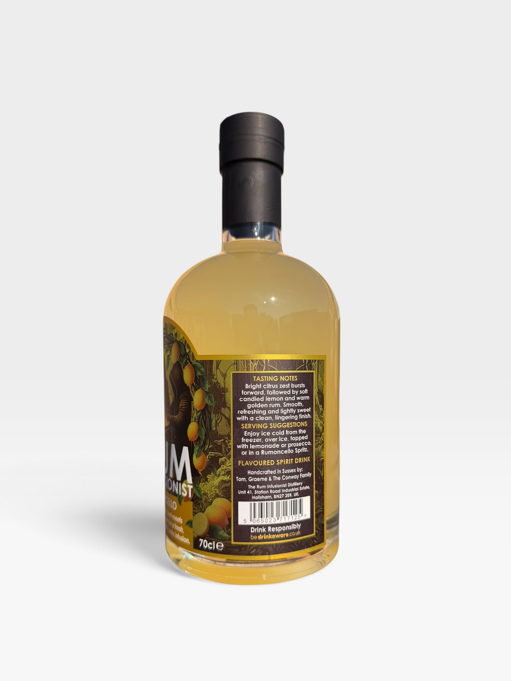 Rumoncello back label with tasting notes