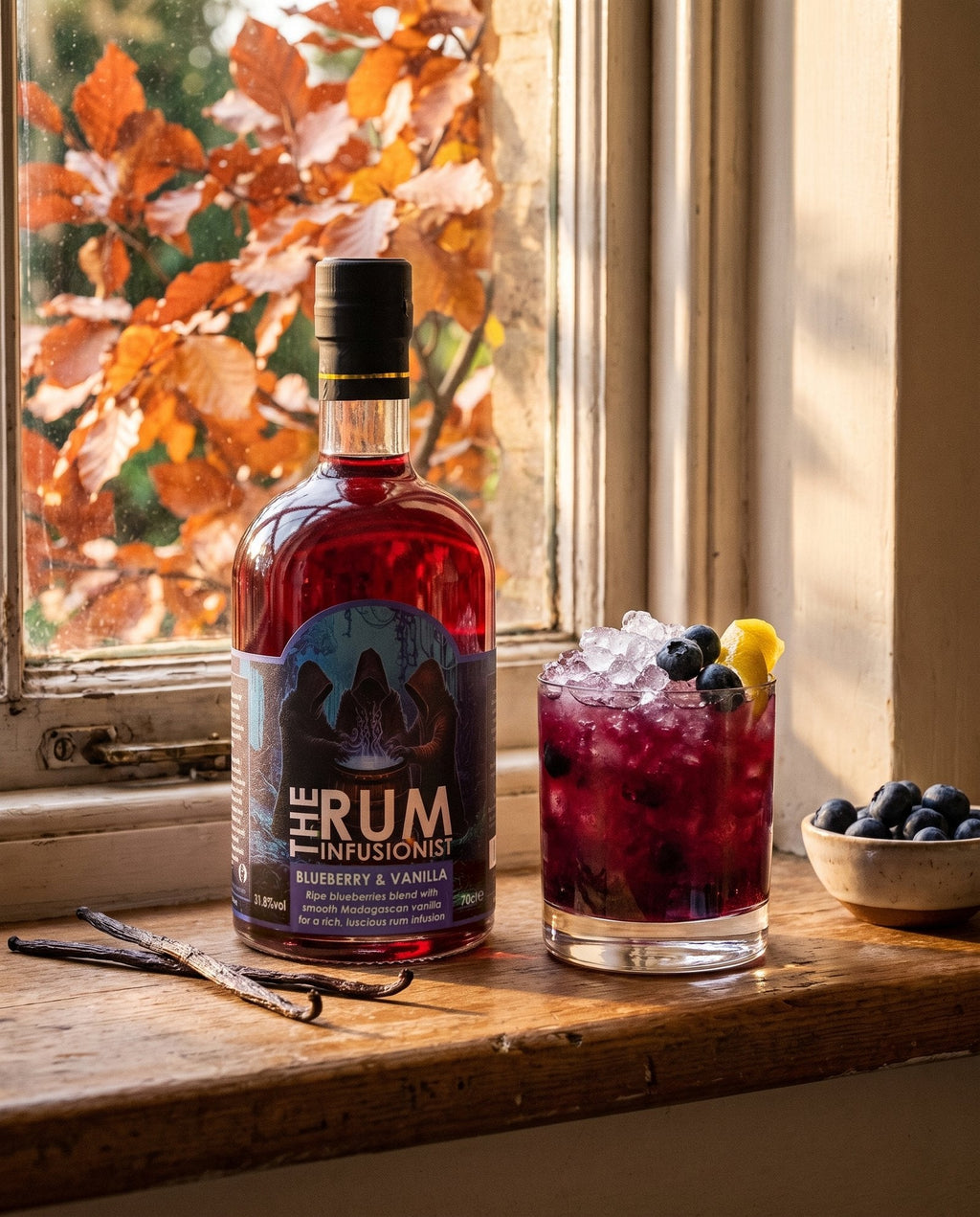 Blueberry & Vanilla and a Blueberry Bramble on an autumn window ledge