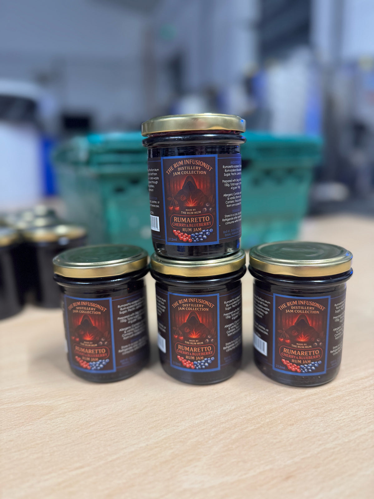 The steeped berries become Mum's Cherry & Blueberry Rum Jam — nothing wasted