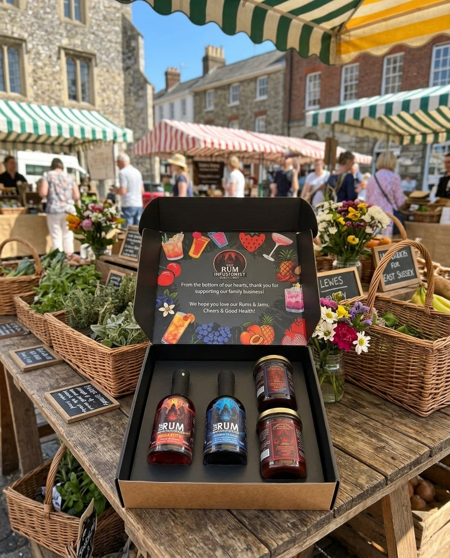 Rum and jam gift set at a village market