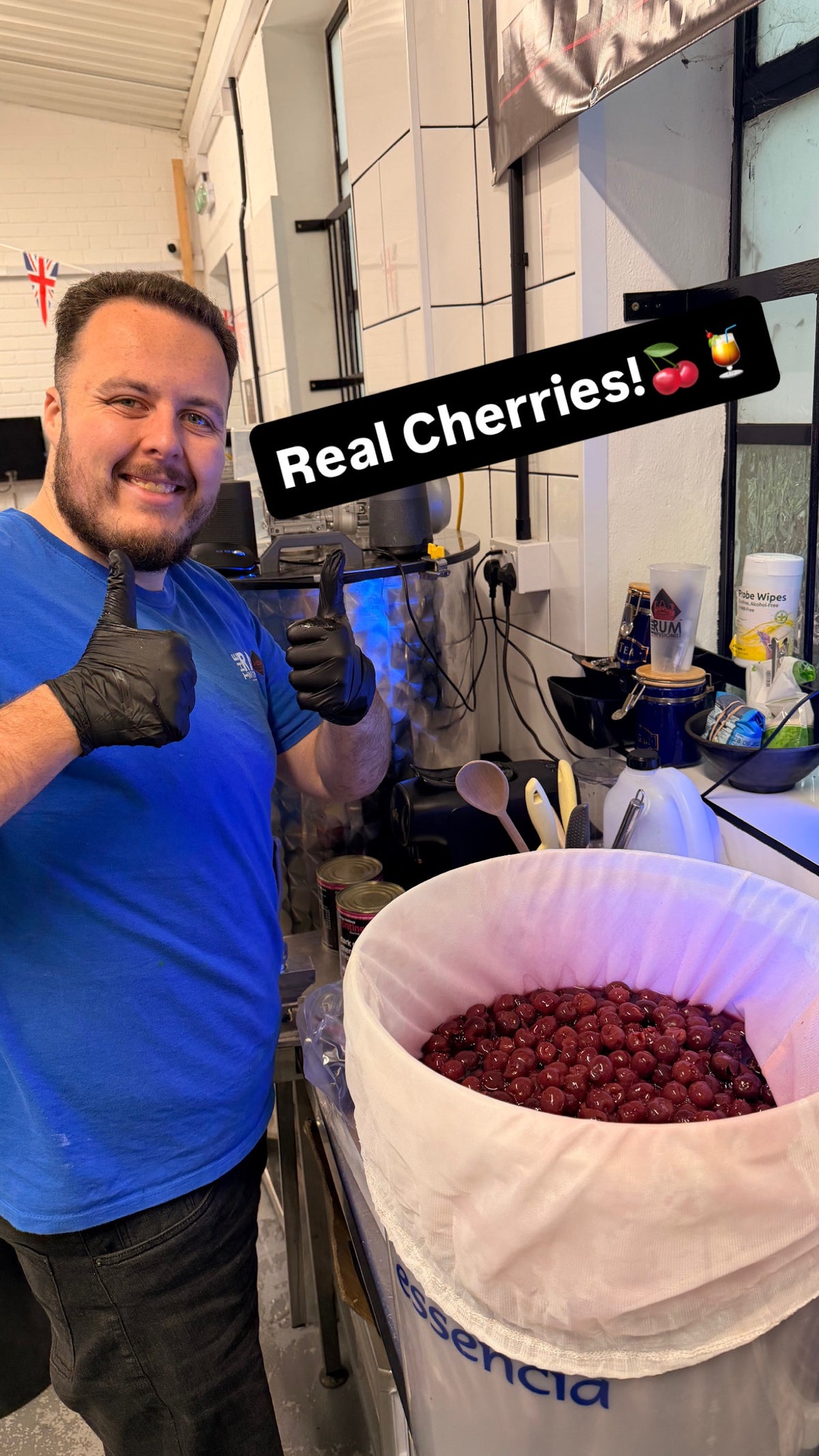 George with 20kg of real black cherries — every batch starts here