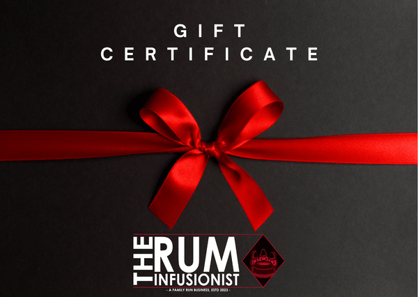 The Rum Infusionist gift certificate with a red ribbon