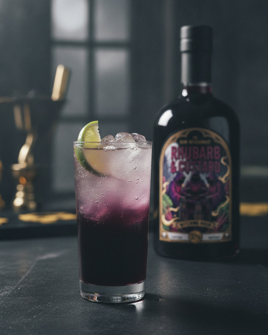 Witching Hour long serve with ginger ale and a wedge of lime in a highball