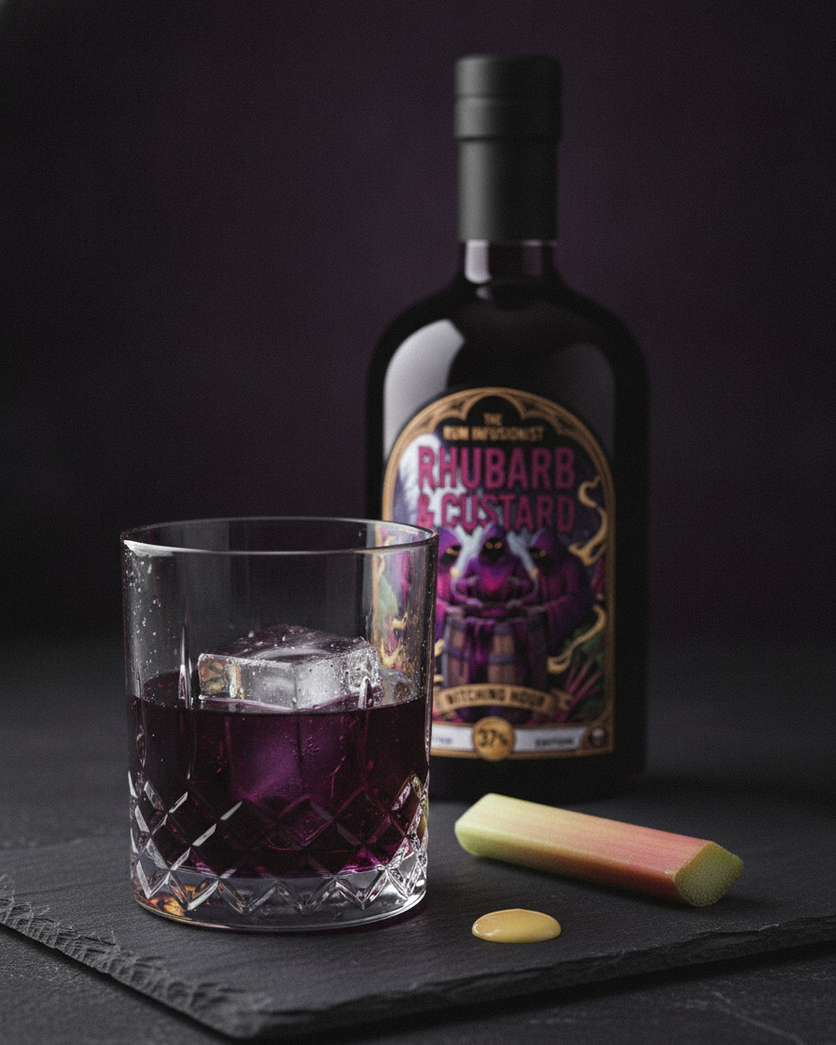 Witching Hour served neat over one large rock of ice in a cut-crystal tumbler